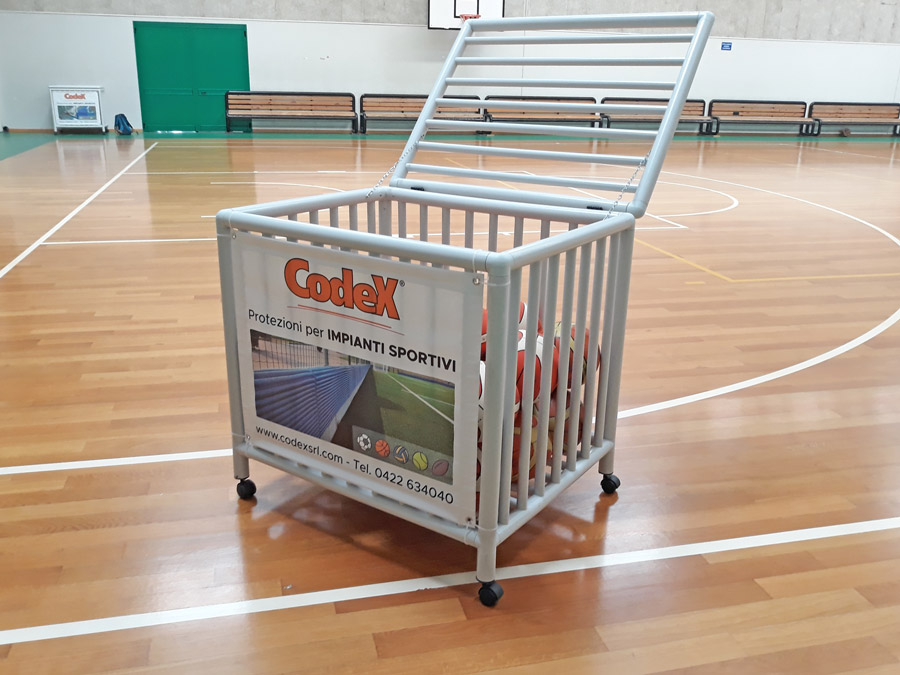 carrello porta palloni, cesta porta palloni palestra